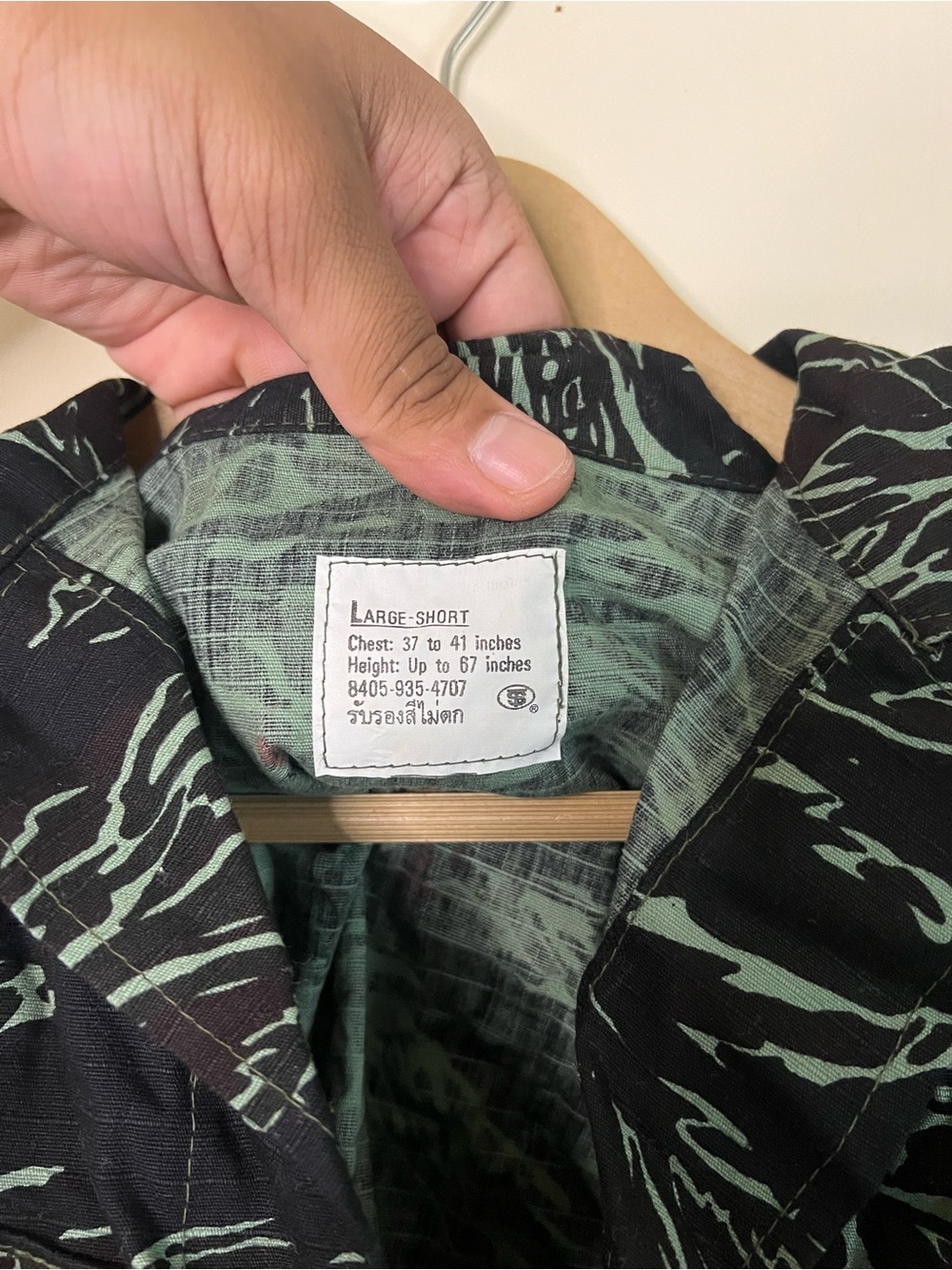 Vintage 80s Post Vietnam War Royal Thai Army "Shadow Tiger" Stripe Camo Shirt L - Picture 2 of 12